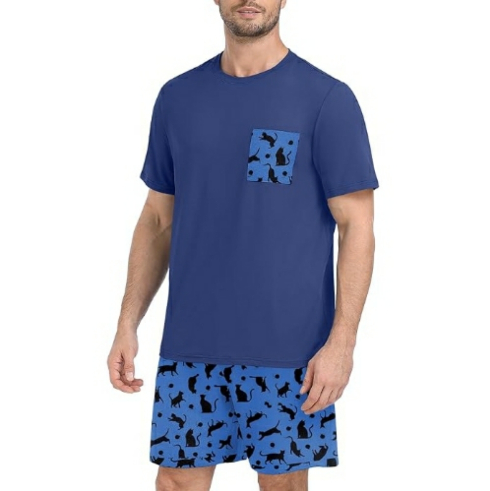 Men's Pajama Set Sleepwear Lightweight Short Sleeve Blue